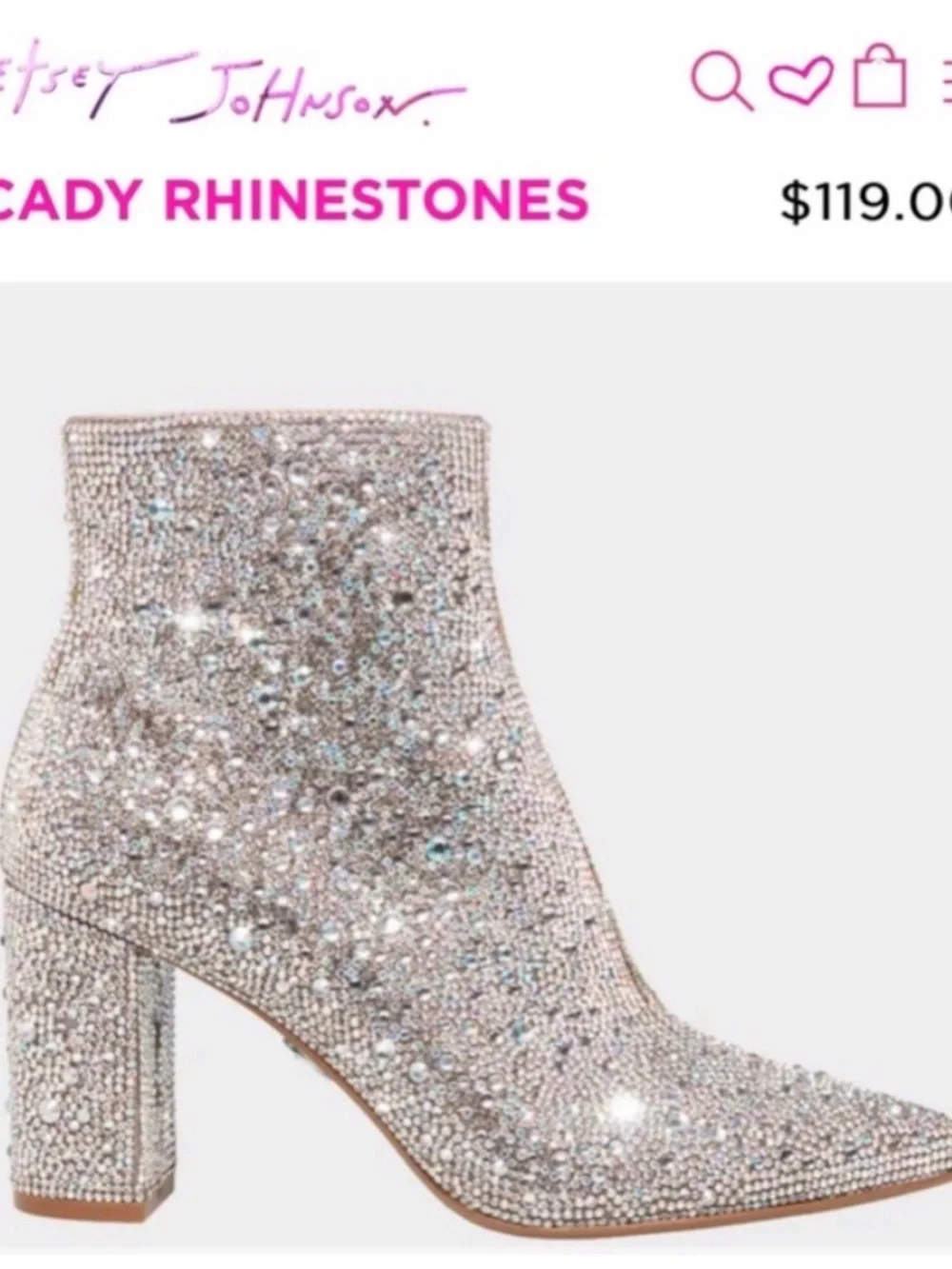 Betsey Johnson Silver Crystal Embellished Ankle Boots